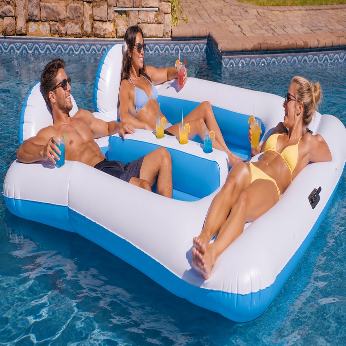 Aqua Luxe Breeze Inflatable Island Float with Cooling Mesh Center & Backrests
