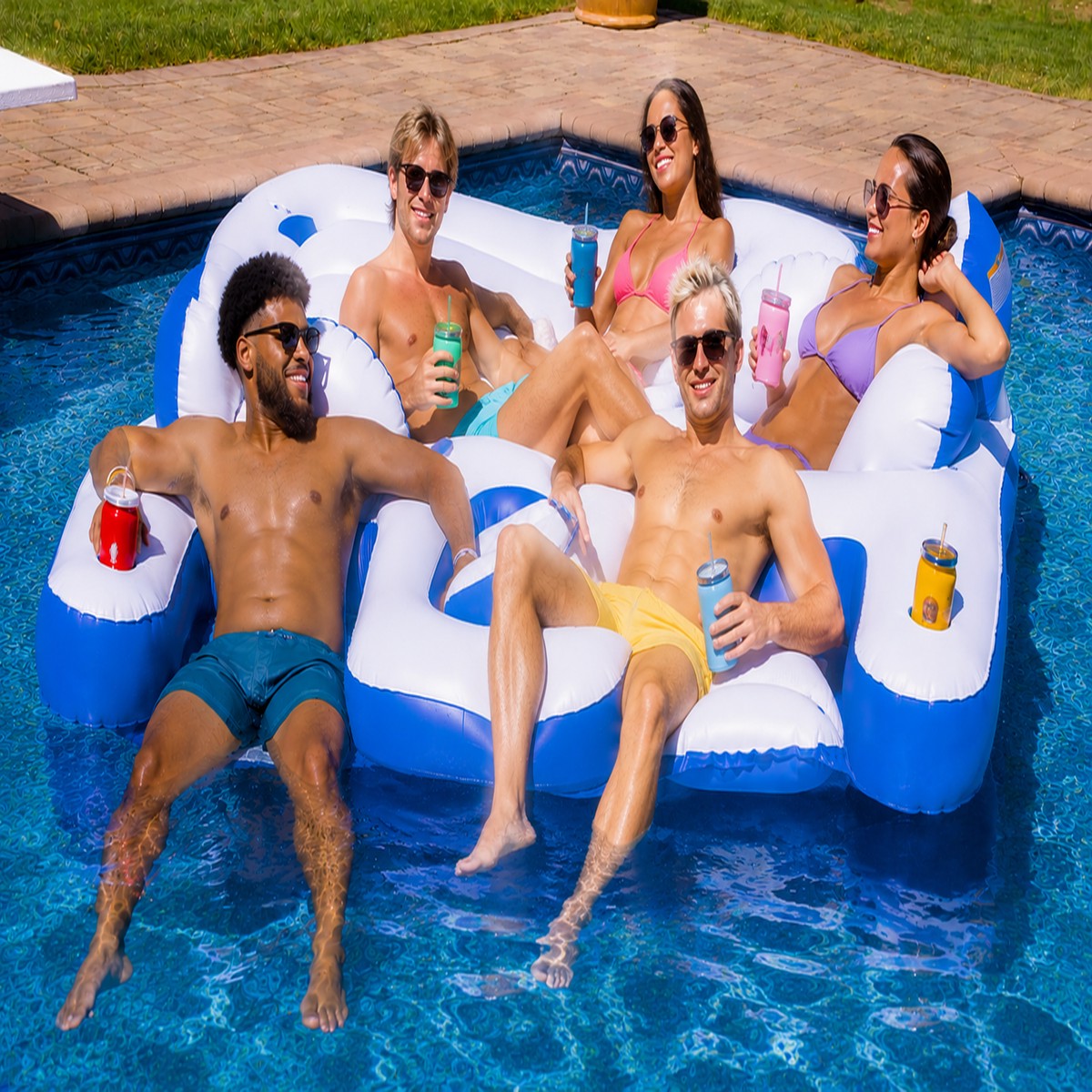 Aqua Luxe Chill 4-Person Inflatable Island Float with 4 Built-In Backrests