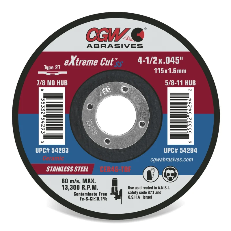 CGW SS Cut-Off Wheel – 4-1/2in x 5/8-11in 46 Grit (54294) Pk.10
