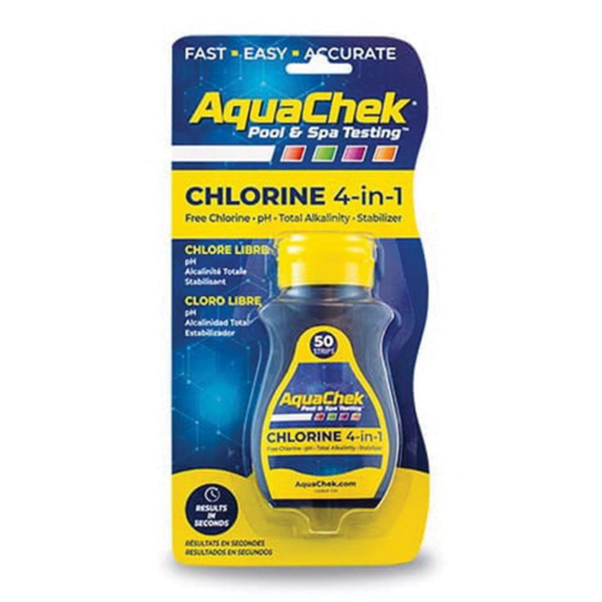 Chlorine Test Strips | 4 In 1 | 50 Count | 1 Bottle | AquaChek