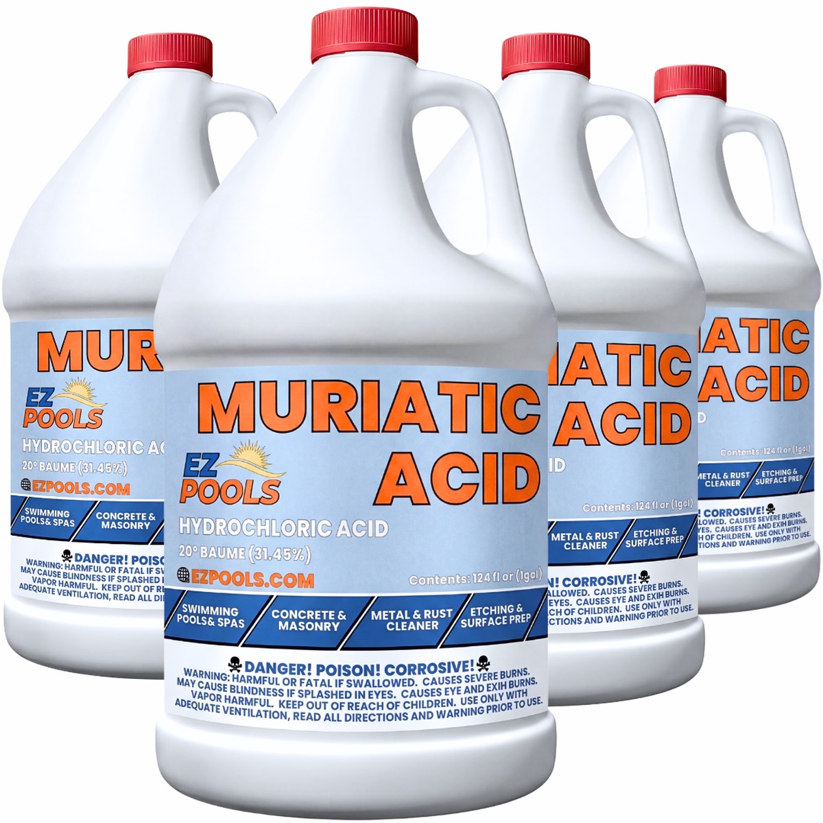 EZ Pools Muriatic Acid (4-Pack) Lowers Pool & Spa pH Fast (HCL)