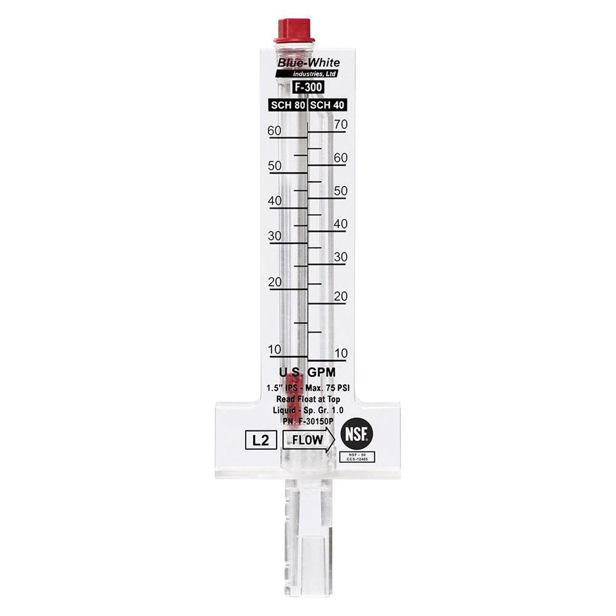 Flowmeter | Blue-White | F30150P | 1-1/2 Inch PVC Flowmeter | Heavy-Duty DIY Pool