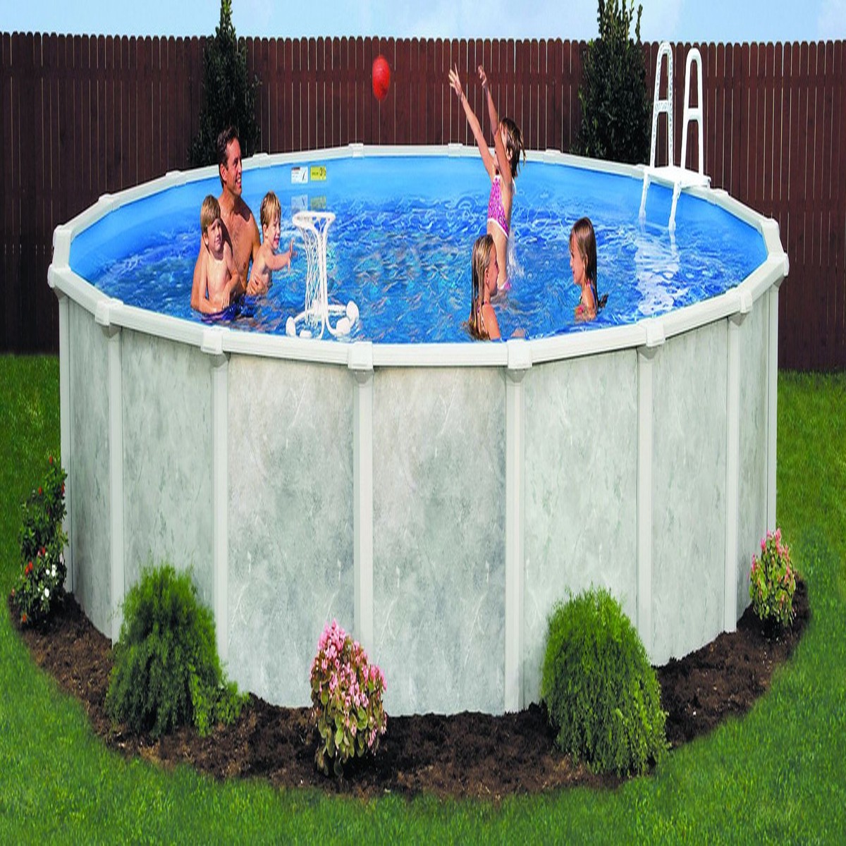 Grey Stone Family Style Above Ground Swimming Pool Includes Heavy Duty Liner