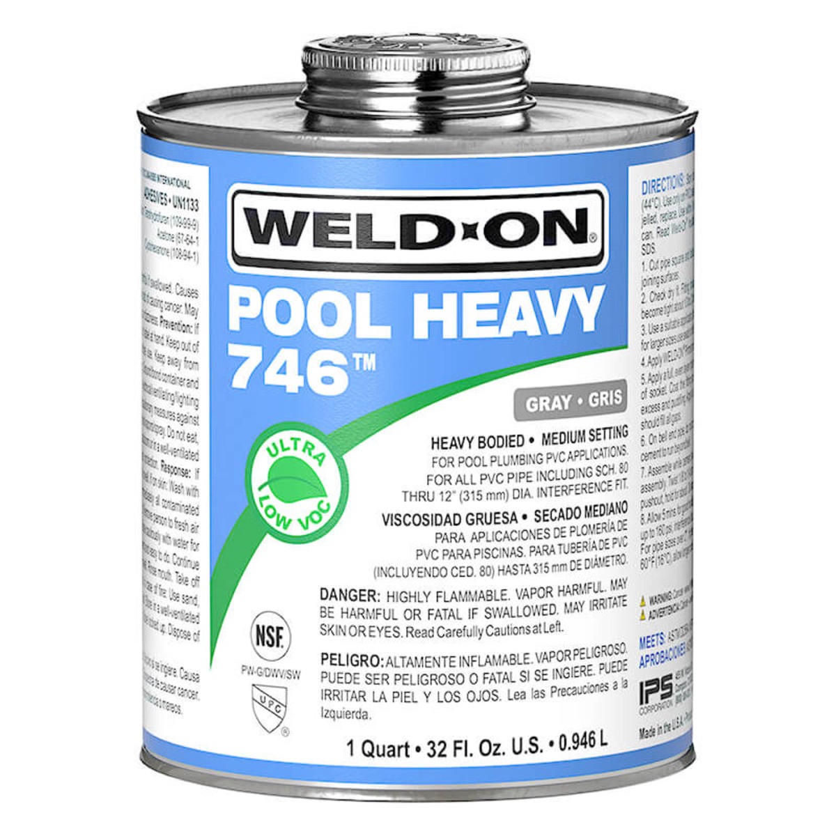 Heavy Duty Gray PVC Cement For Pool PVC Pipe Joints | IPS | 746 | 1 Quart | For DIY Pool Repairs