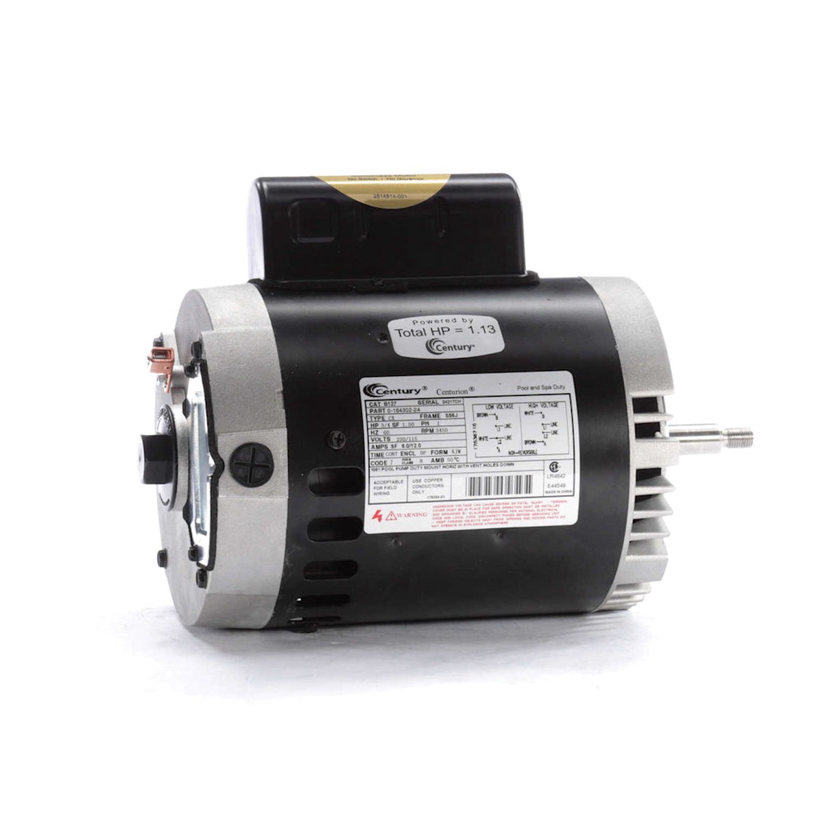 Heavy Duty Pool Pump Motor 0.75HP 1Ph | Century | B127 | (0.75HP 1Ph 60Hz 230/115V 56J Frame)