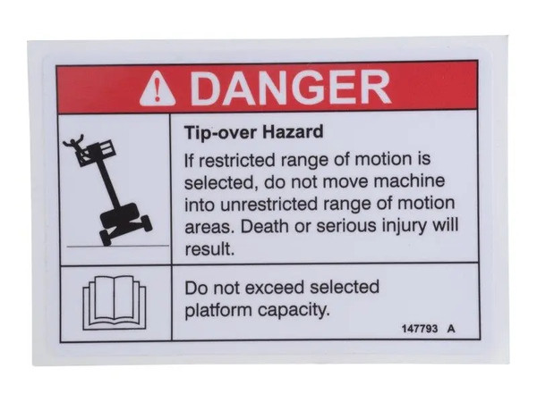 JLG Part # GN147793 | GN-DECAL, DANGER, TIPOVER, EA