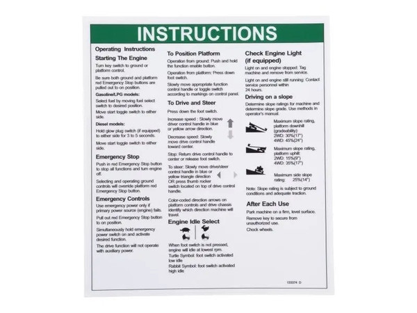JLG Part # GN133374GT | GN-DECAL, NOTICE OPERATING, EA