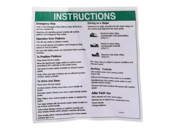 JLG Part # GN114134GT | GN-DECAL, OP INST, EA