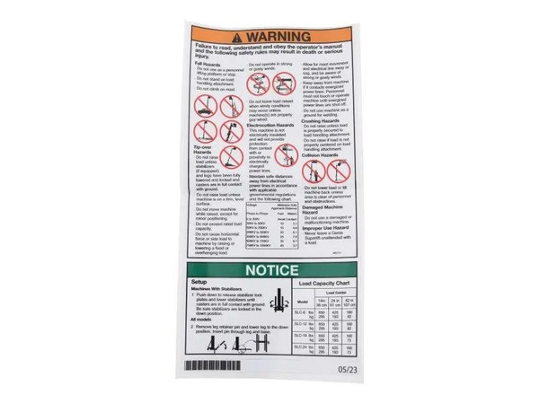 JLG Part # GN40513GT | GN-DECAL, WARNING/SAFETY, EA