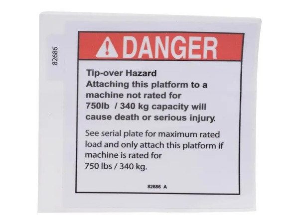 JLG Part # GN82686GT | GN-DECAL, DANGER, TIP OVER, EA