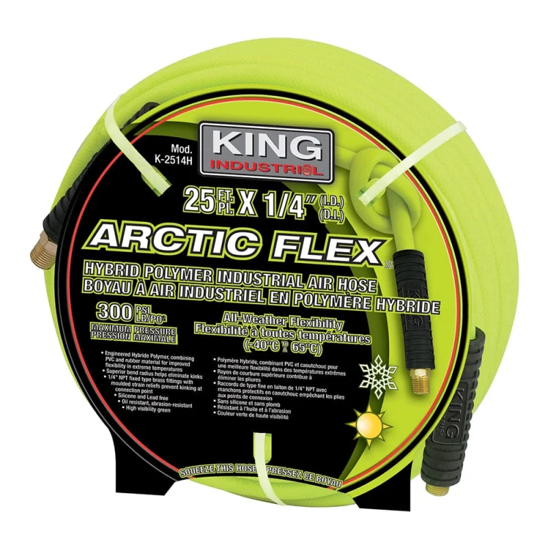 Industrial Air Hose, Hybrid Polymer, 1/4in x 25ft – King Canada (K-2514H)