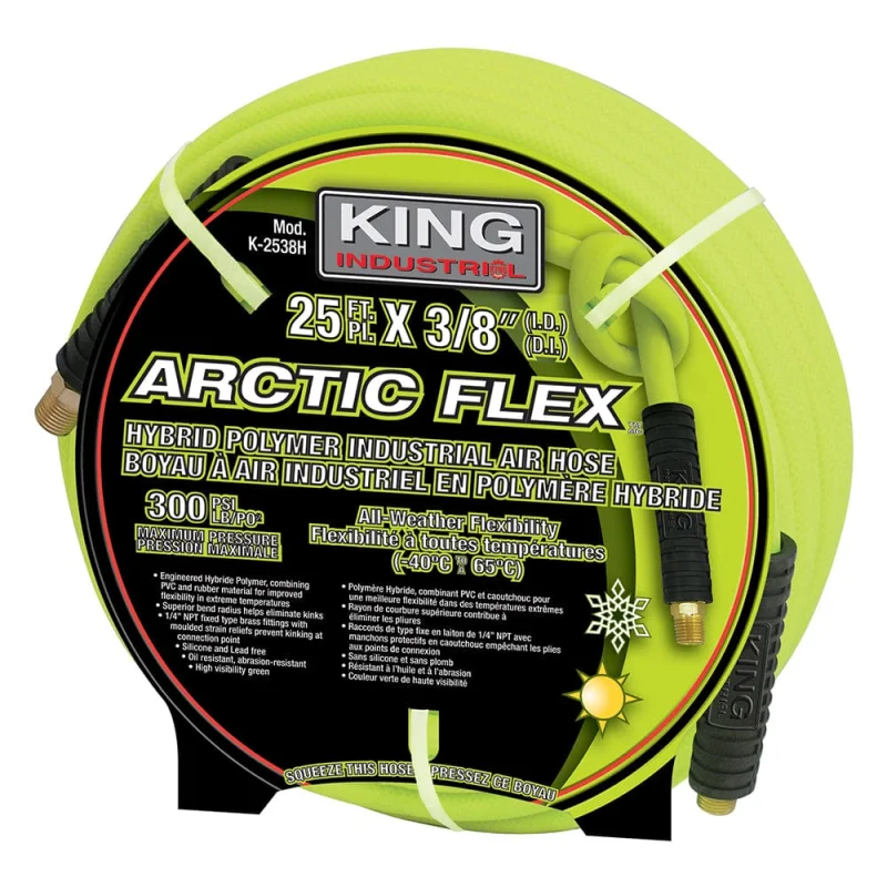 Industrial Air Hose, Hybrid Polymer, 3/8in x 25ft – King Canada (K-2538H)