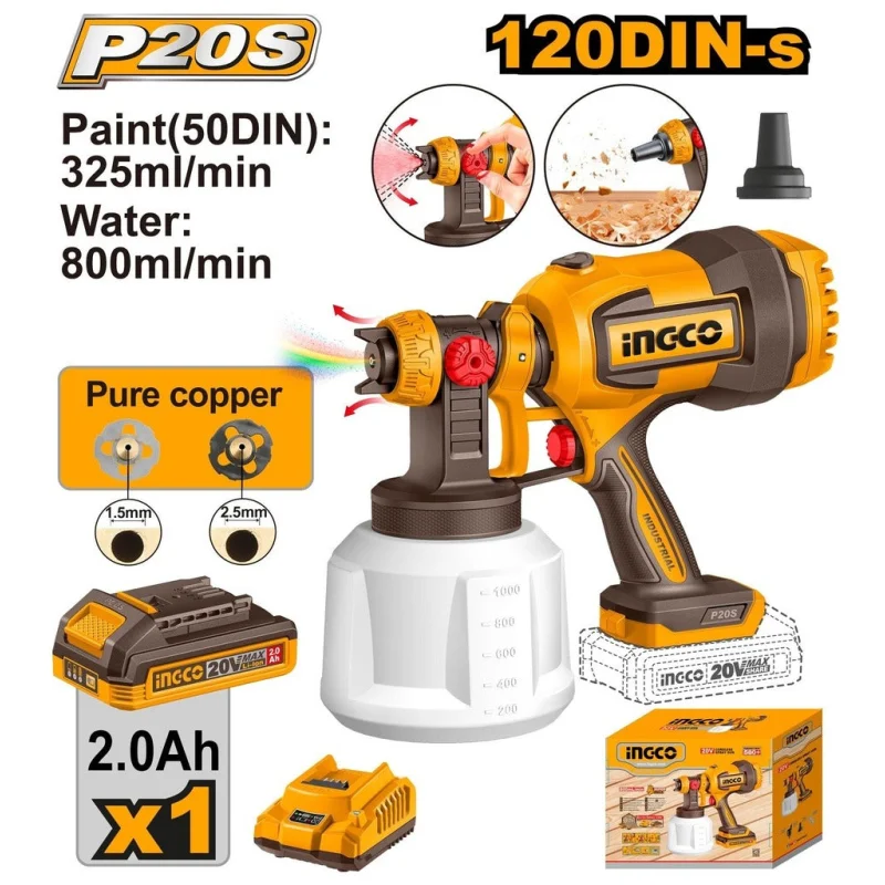 Ingco Cordless Paint Spray Gun P20S20V (120DIN-s)