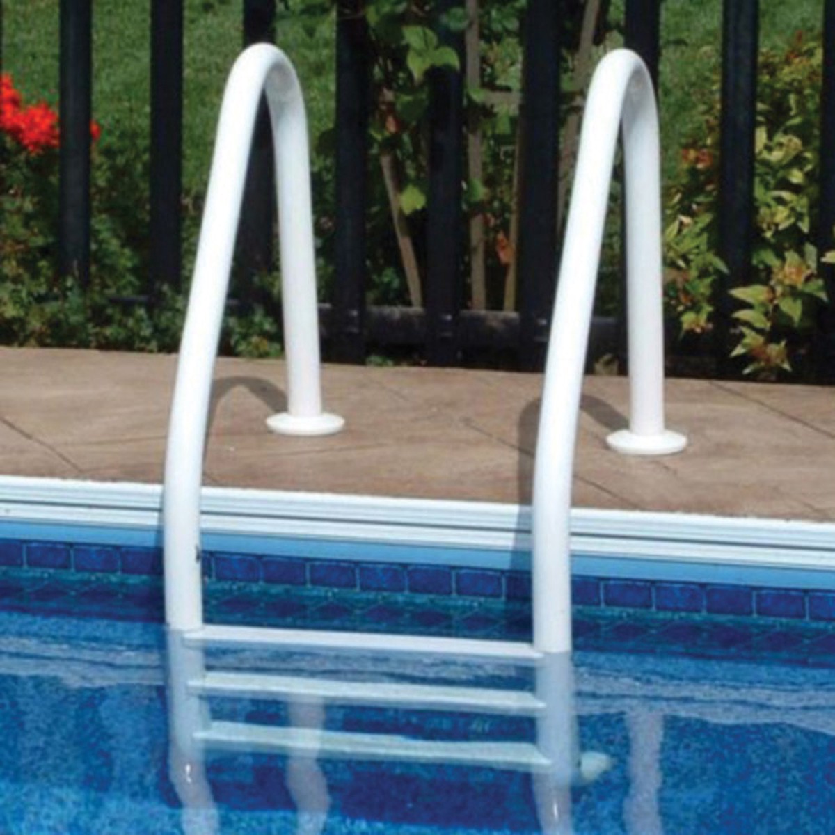 Inground Pool Ladder | Saftron | P-324-L3-W | 3 Step Ladder With Escutcheons | White Finish