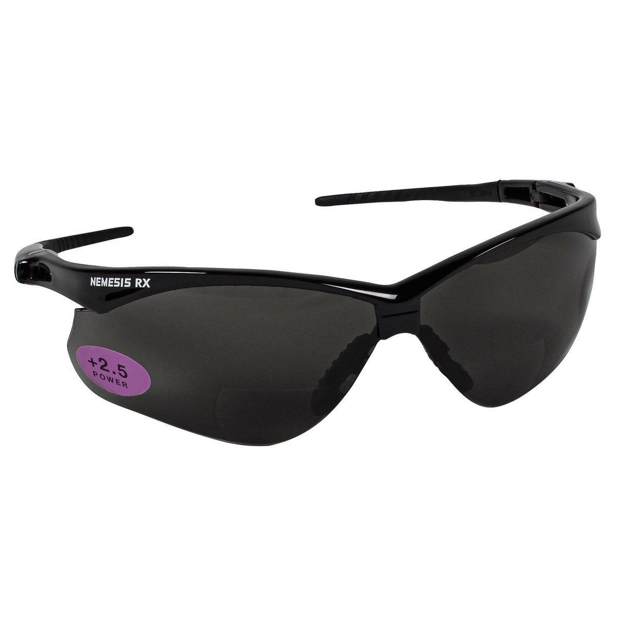 KleenGuard V60 Nemesis Vision Correction Safety Sunglasses (22519), Smoke Readers with +2.5 Diopters, Black Frame, 6 Pairs/Case