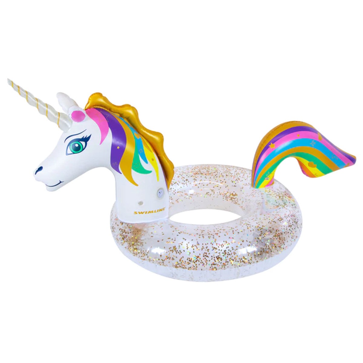 LED Unicorn Glitter Ring | Swimline | 90387 | 68 Inch Diameter | Vinyl Ring With Built In LEDs