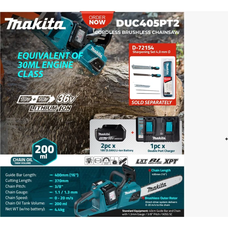 Makita DUC405PT2 Cordless Brushless Chainsaw