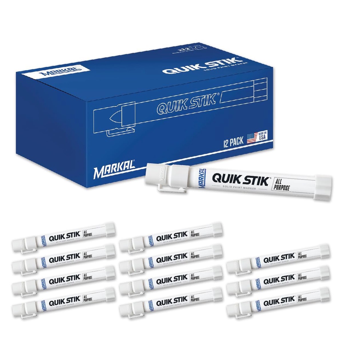 Markal 61051 Quik Stik Twist Long-Lasting Solid Paint Marker, White (Pack of 12)