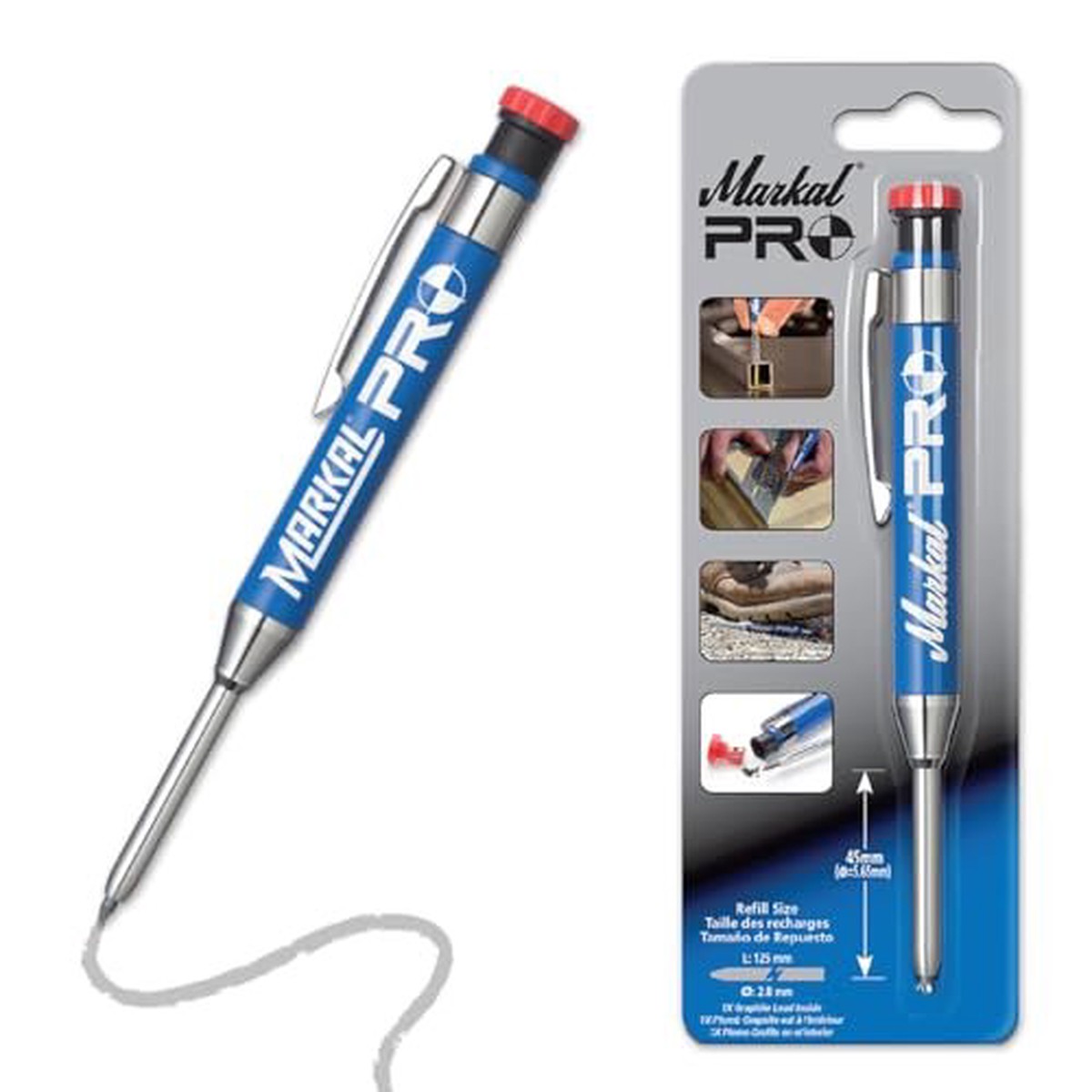 Markal 96270 - Markal PRO Holder with 1 Graphite Lead, Built-in Sharpener, 1 Click Advance, Heavy-Duty Metal Barrel Construction & Extended Needle-Nose Tip for Use in Tou