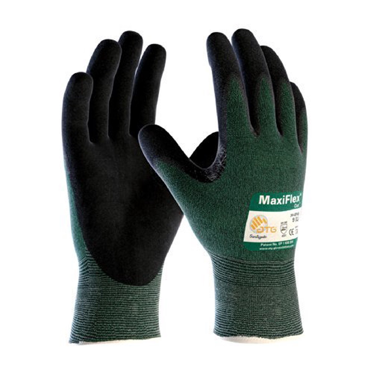 MaxiFlex 34-8743 3 Pack Cut Resistant Nitrile Coated Work Gloves with Green Knit Shell and Premium Nitrile Glove