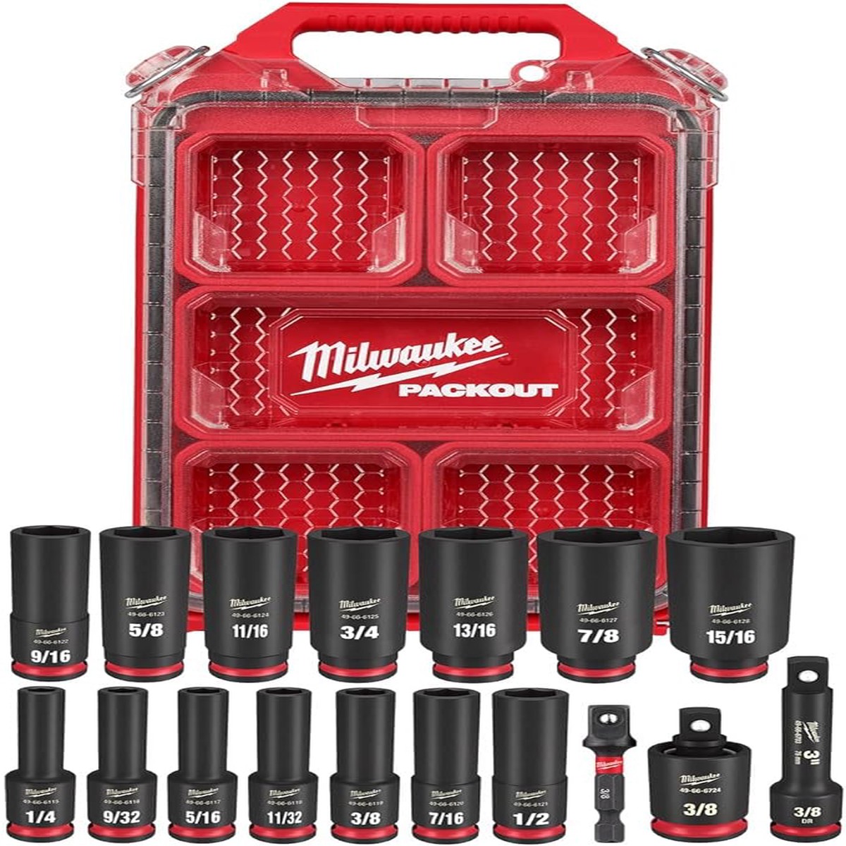 Milwaukee SHOCKWAVE Impact Duty PACKOUT Socket Set, 3/8 in Drive, 17 Pc, SAE