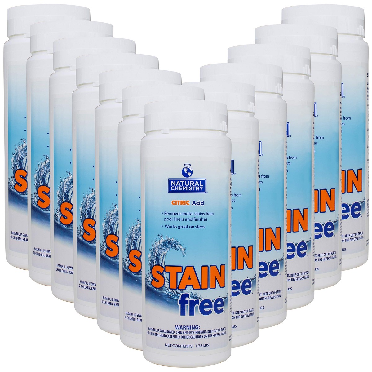 Natural Chemistry Stain Free, 1.75 lb, Pack of 2, 100% Citric Acid, Eliminates Metal Stains and Effective on All Pool Surfaces, Works with All Sanitizing Systems