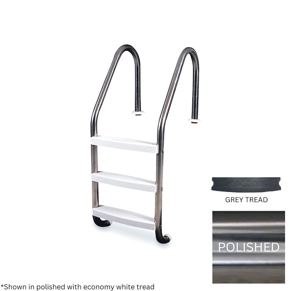 Pool Ladder | Global | 3-Tread Classic Ladder | Polished Stainless Steel | Heavy-Duty Tread