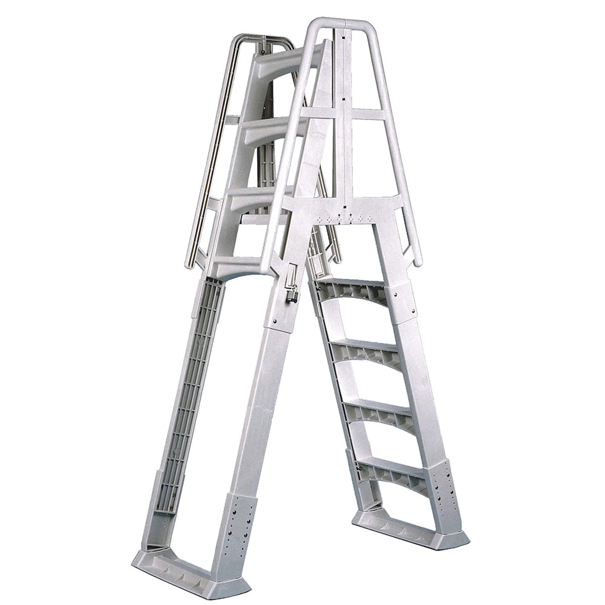 Pool Ladder | Vinyl Works | A-Frame 4 Tread Pool Ladder | Taupe | Slide Lock Barrier