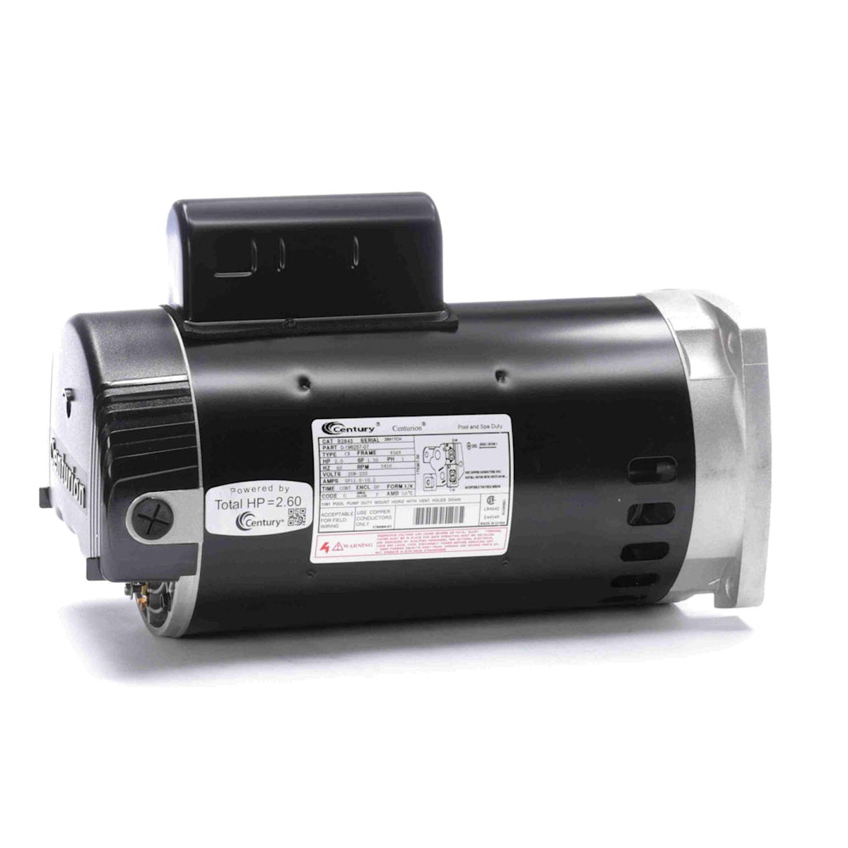 Pool Pump Motor | Century | B2843 | 2 HP, 1-Phase, 60 Hz, 208-230V | 56Y Frame, Heavy Duty