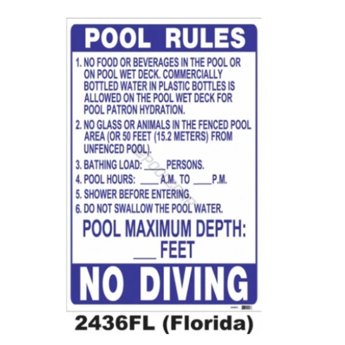 Pool Rules Sign | SunGuard | 2436FL | 24x36 Inches | Outdoor Heavy Duty Pool Sign