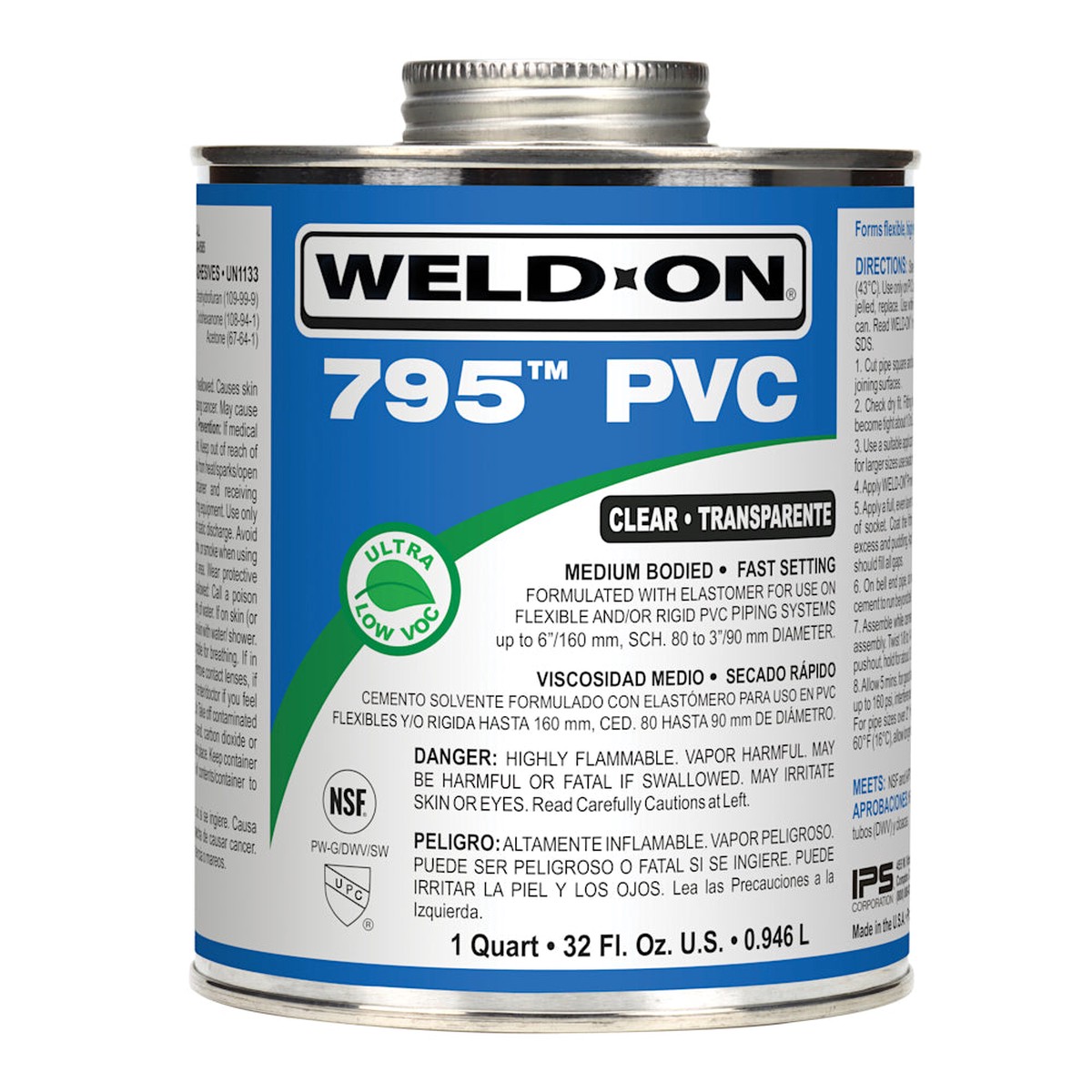 PVC Cement | Heavy Duty Clear Fast Drying Waterproof Pool Adhesive | 1 Quart | IPS