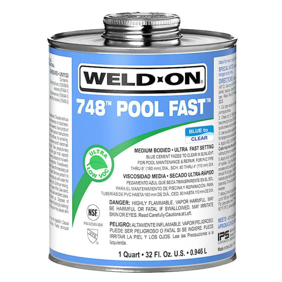 PVC Pool Glue Adhesive For Pipe Repair | IPS | 748 | Fast Setting Blue Formula | Half Pint Size
