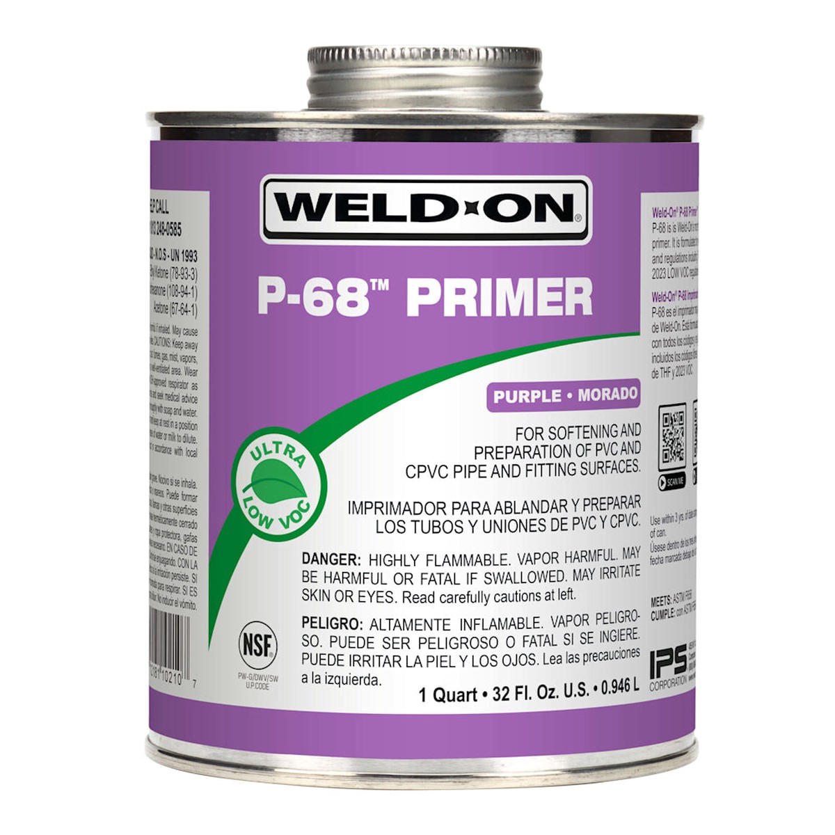 PVC Primer | IPS | P-68 Series PVC Primer | 1 Quart Purple Primer | Metal Can Heavy Duty