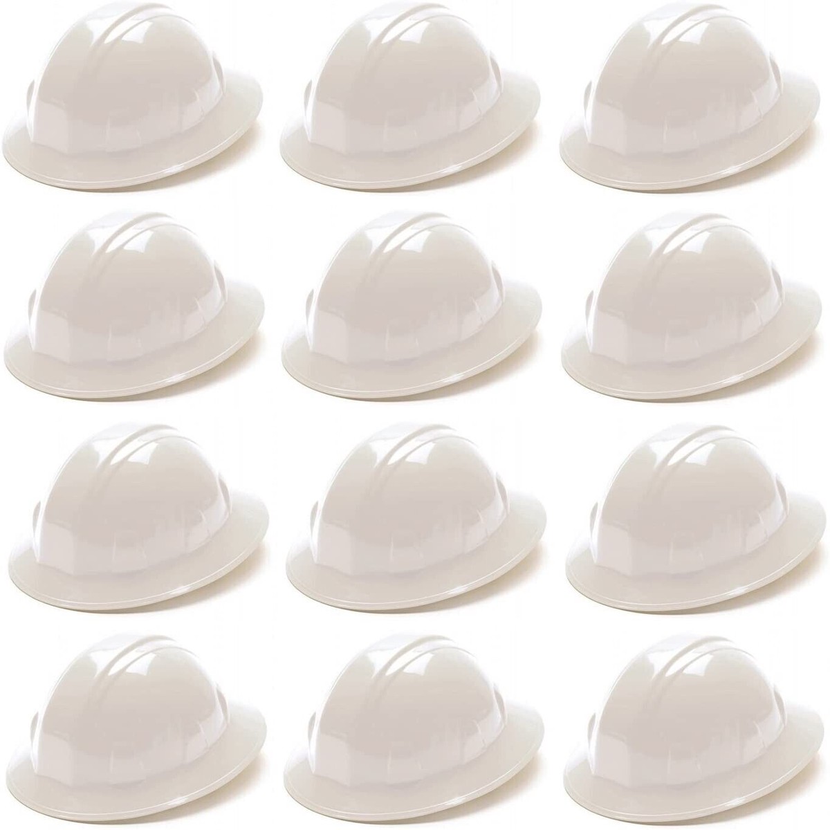 Pyramex HP24110 Full Brim Hard Hat 4-Point Ratchet Suspension, White (12-Pack)
