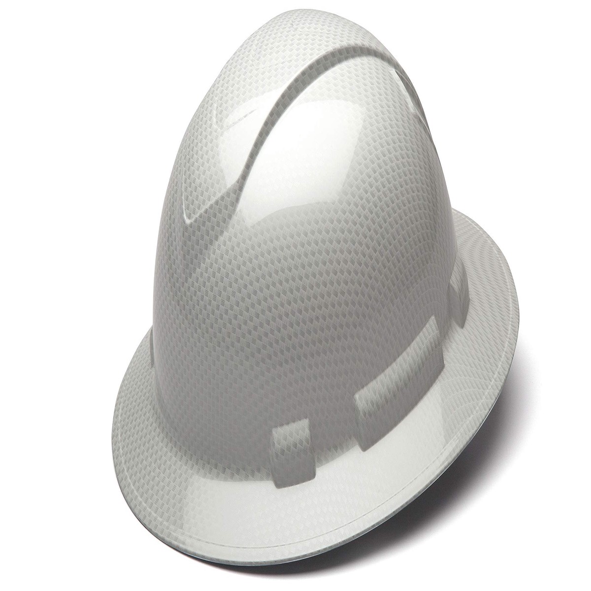 Pyramex Ridgeline Full Brim Hard Hat 4 Point Ratchet Shiny White Graphite Pattern