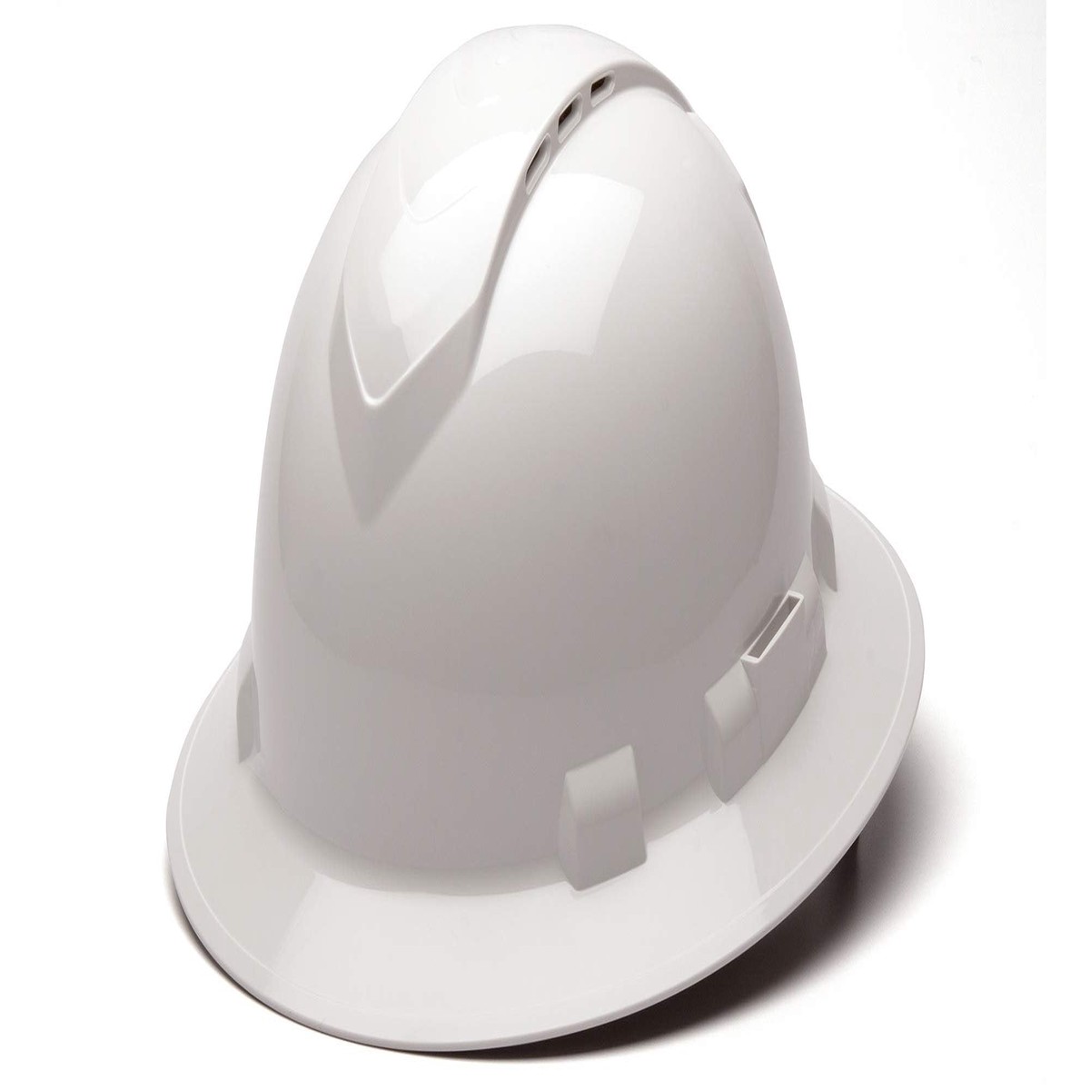 PYRAMEX Ridgeline Full Brim Hard Hat, Vented, 4-Point Ratchet Suspension, White