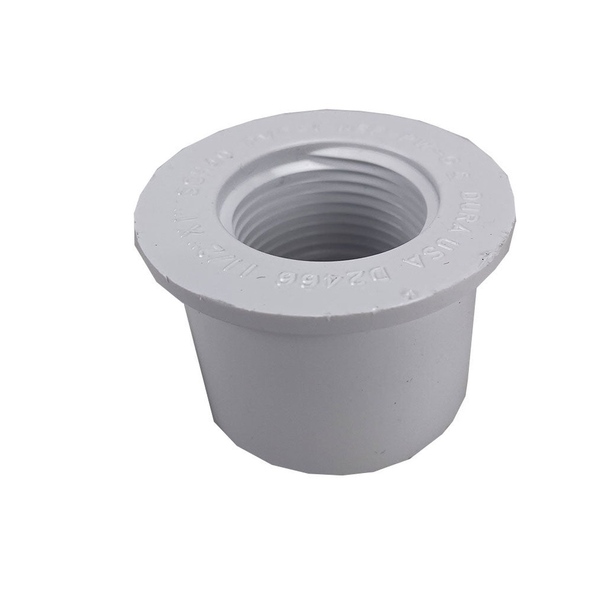 Reducing Bushing | AquaGuard | 1-1/2 Inch Spigot to 1 Inch FPT | Schedule 40 PVC | White