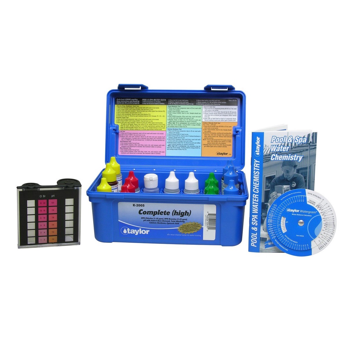 Taylor Technologies Complete kit for Chlorine/Bromine, pH, Alkalinity, Hardness, CYA (DPD) (3/4 oz bottles) | K-2005