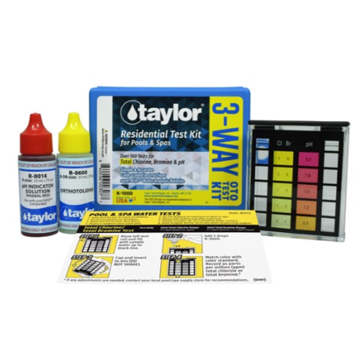 Test Kit | Taylor | K-1000-12 | Three Way Testing | Chlorine Bromine pH Readings