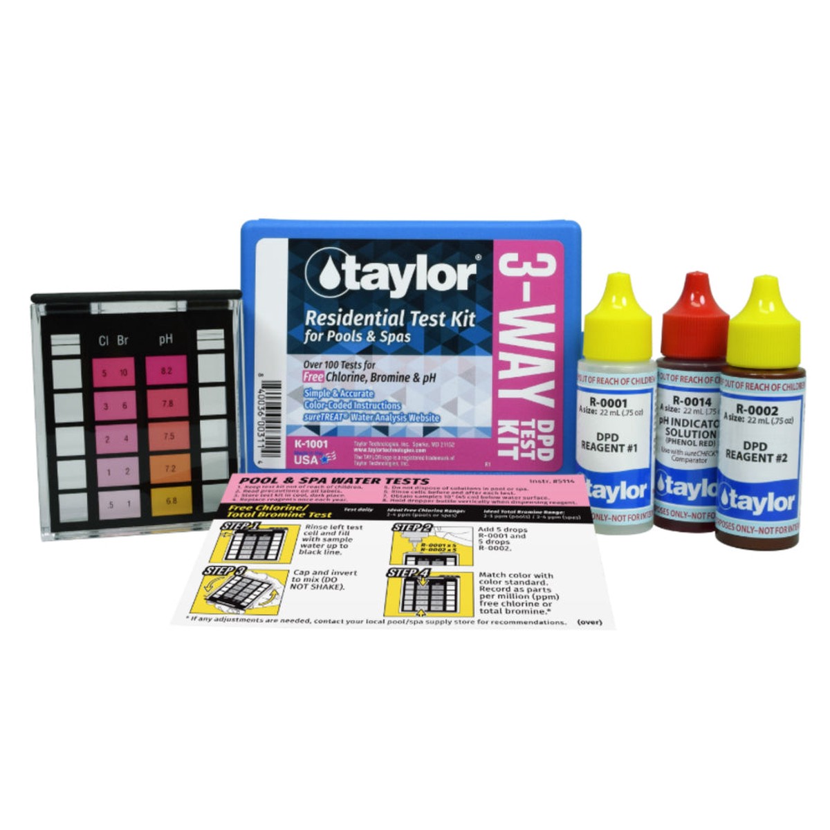 Test Kit | Taylor | K1001-12 | 3 Way DPD For Free Chlorine Bromine pH