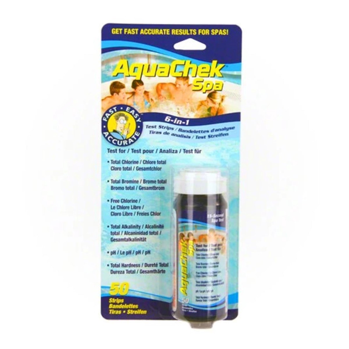 Test Strips | Spa Six In One Alkalinity pH Chlorine Hardness Metals | 50 Strips | Pack of 1 | AquaChek